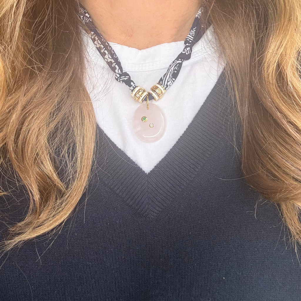 Navy Bandana - Rose Quartz Stone