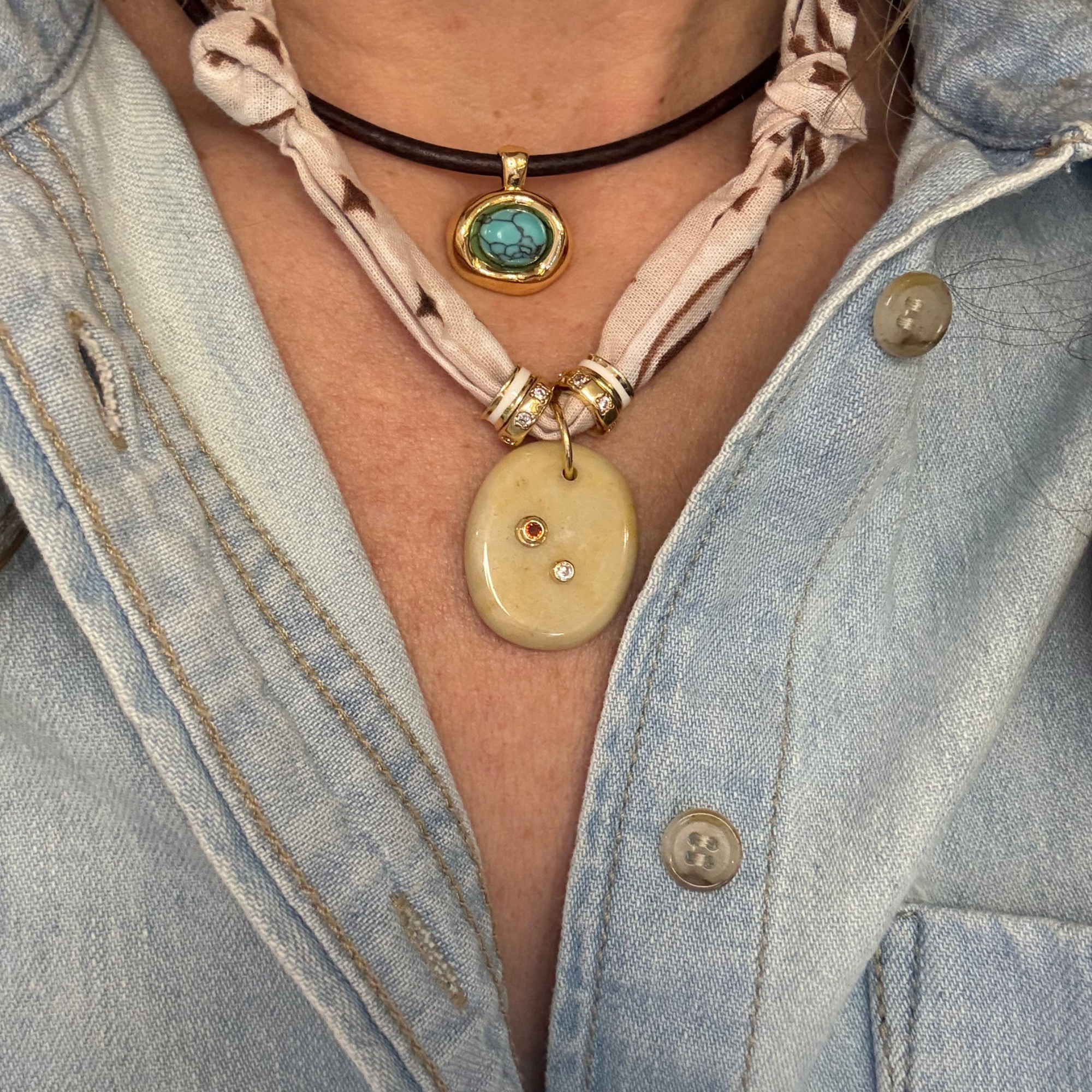 White & Brown Bandana - Topaz Stone