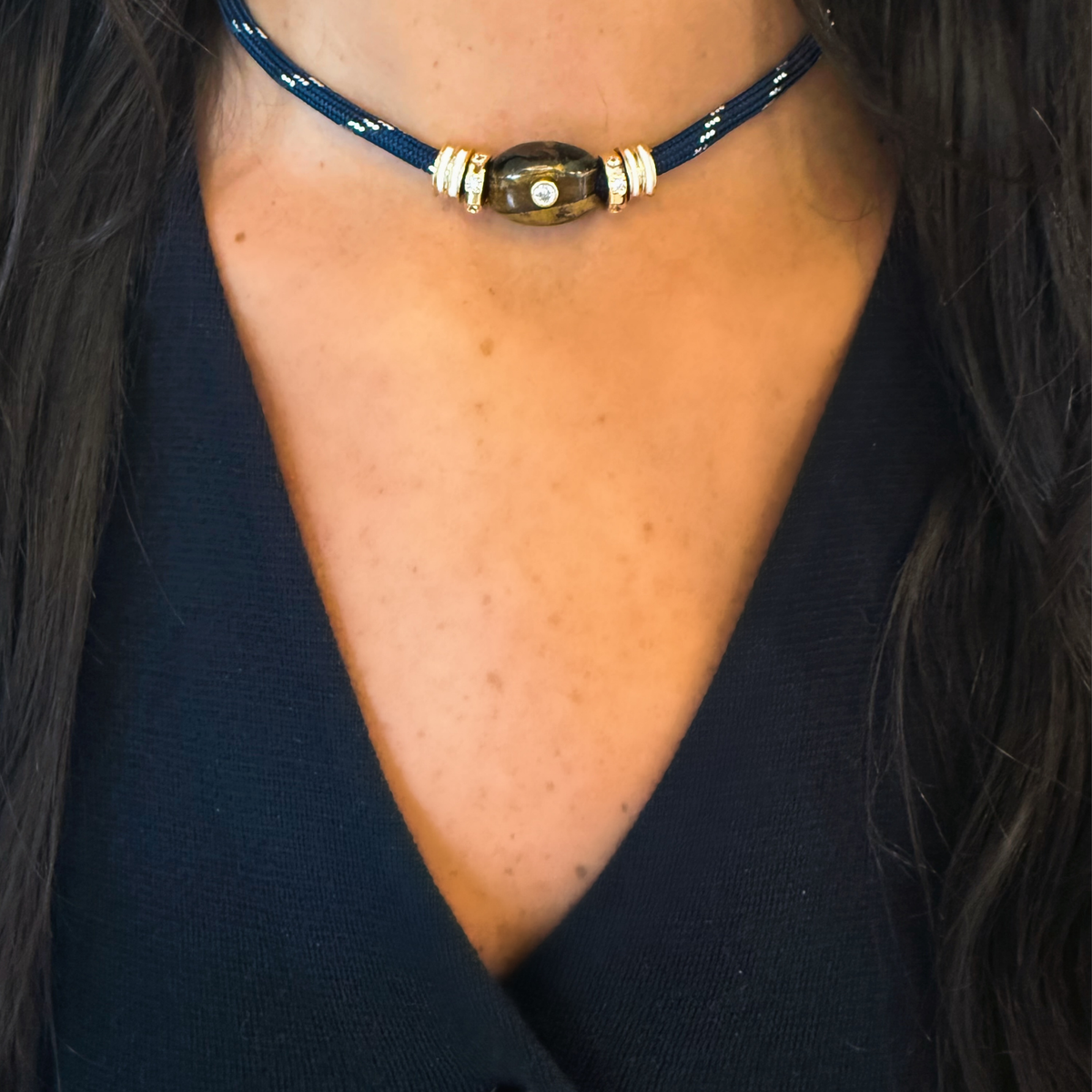 Navy Paracord Choker with Tiger Eye Bead