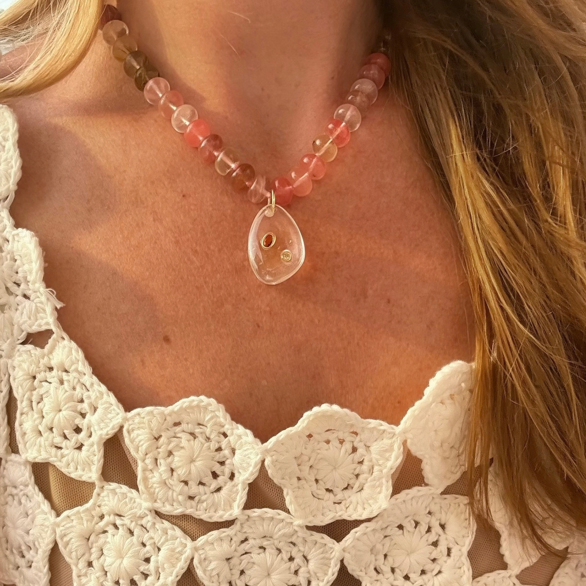 Tourmaline Beads with Clear Quartz