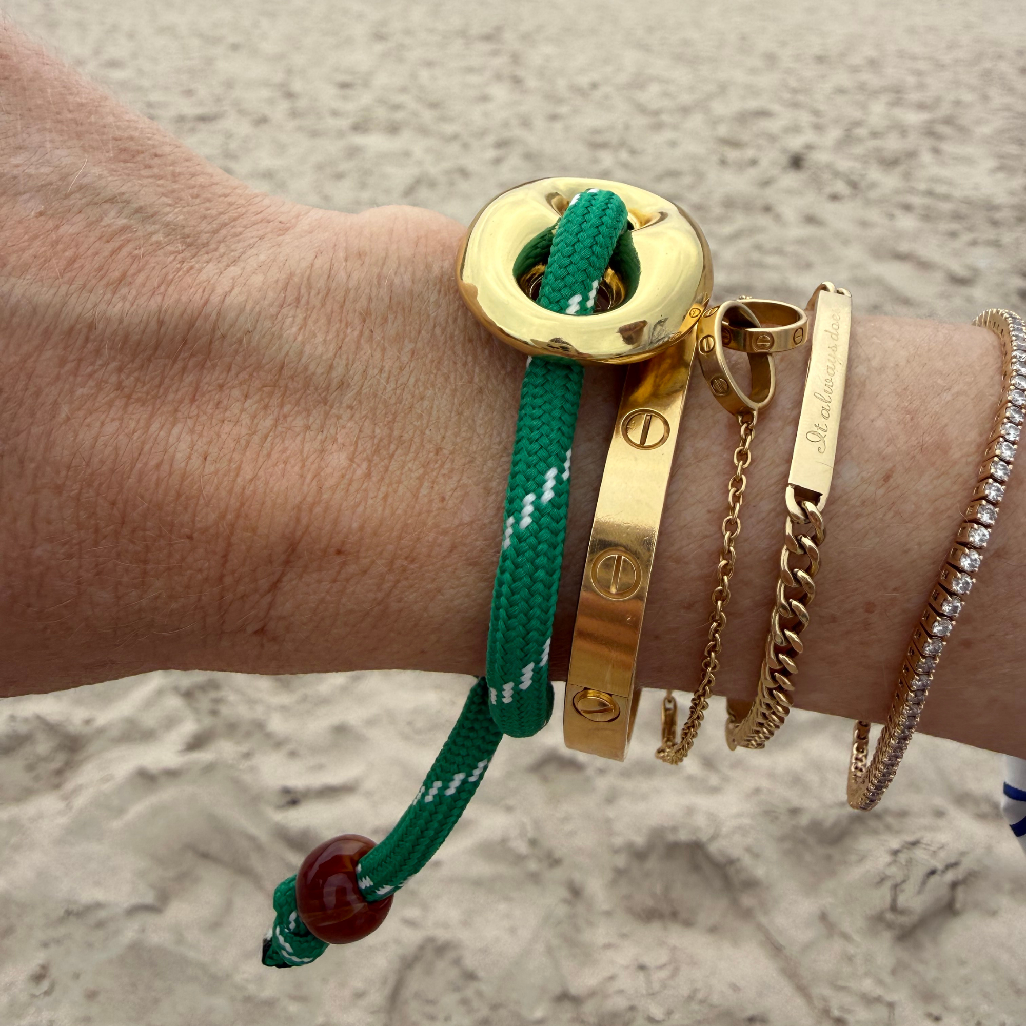 Green Paracord with Gold Mariner Bracelet