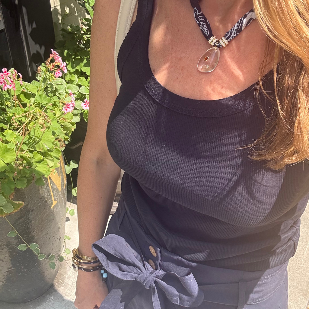 Navy Bandana with Clear Quartz