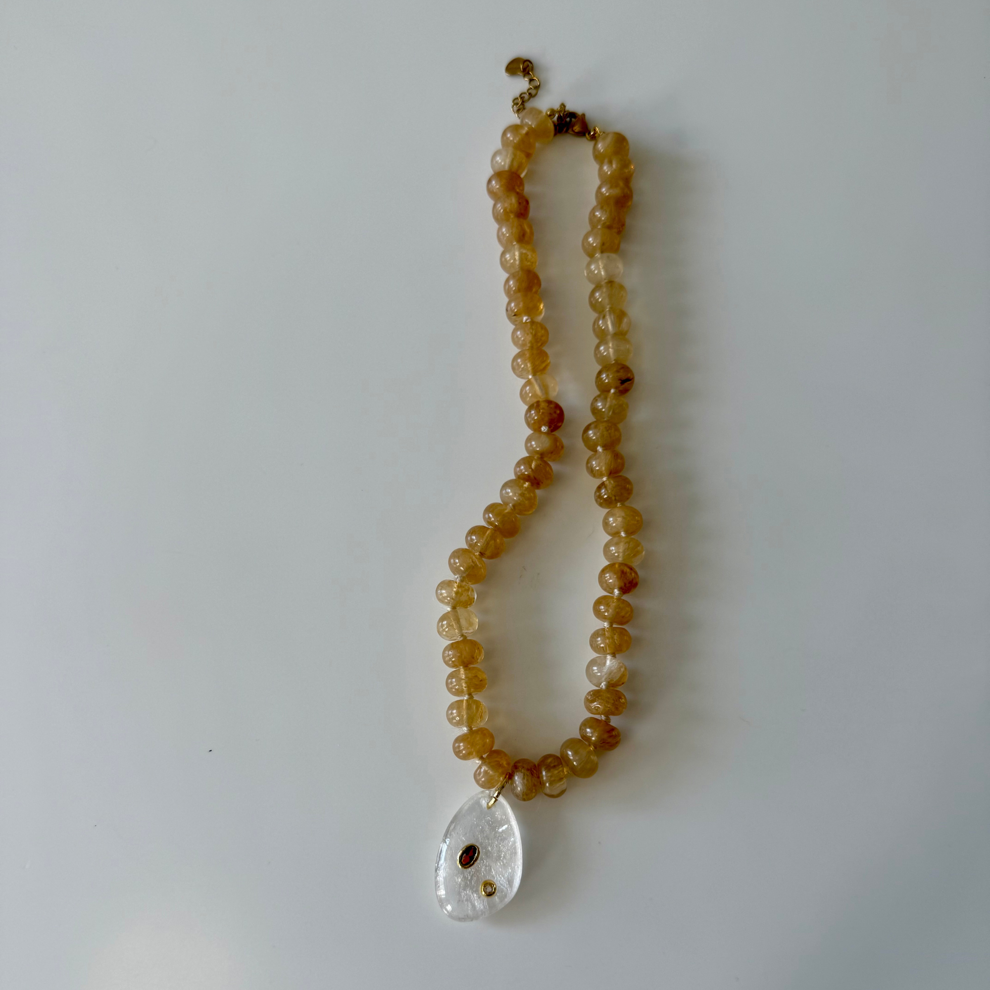 Citrine Beads with Clear Quartz Pendant