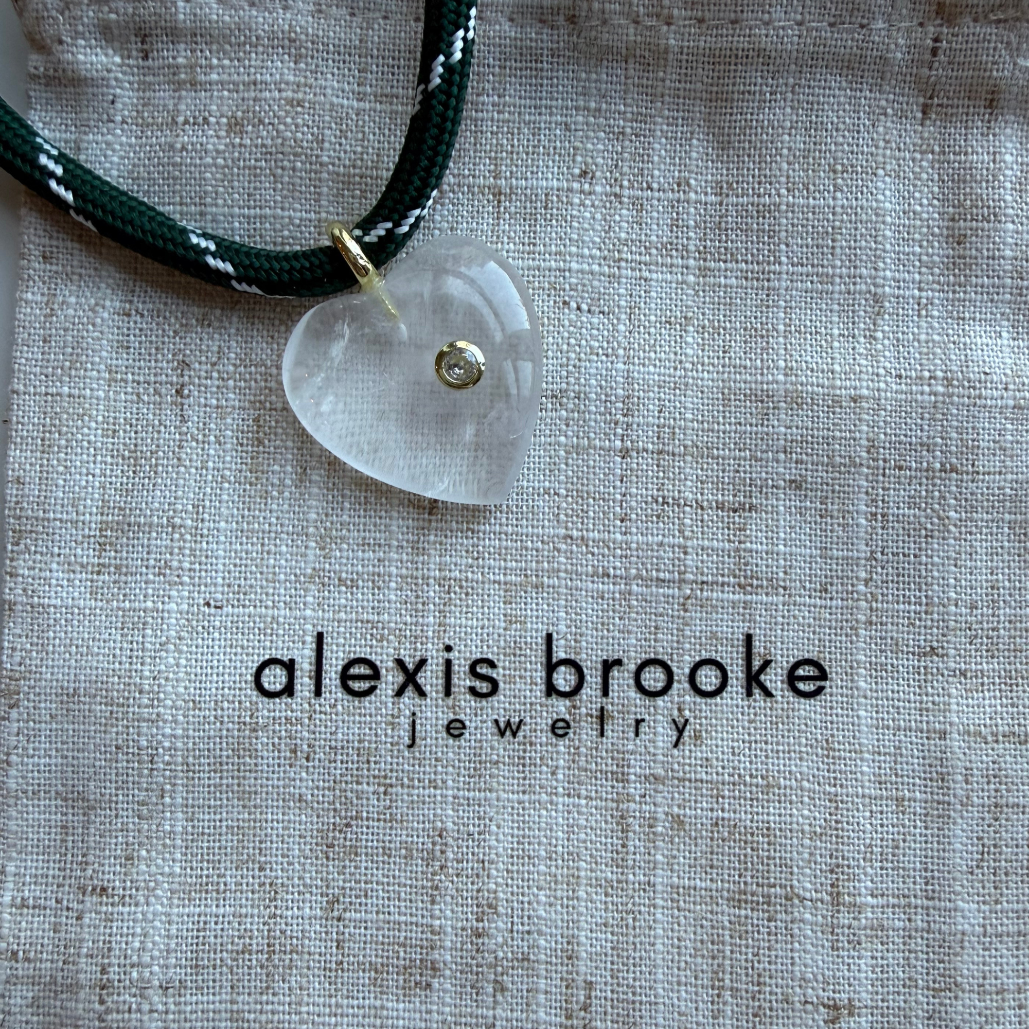 Green and White Paracord - Clear Quartz Heart