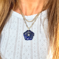 Gold Paperclip Chain - Lapis Flower