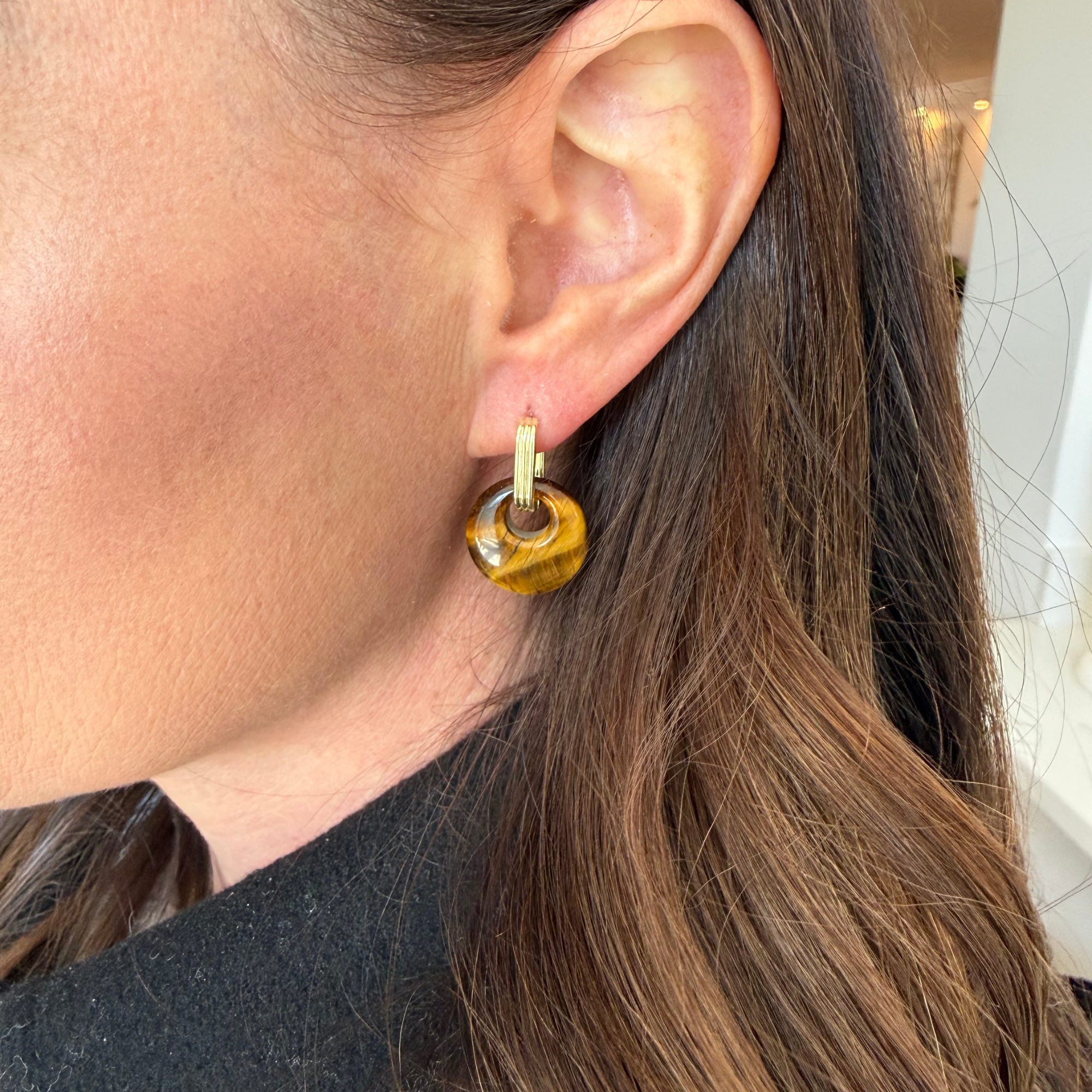 Tiger Eye Donut Gemstone Earring