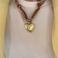 Brown Bandana - Gold Puffy Heart