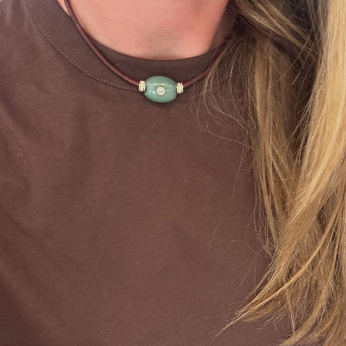Leather Choker with Aventurine Bead