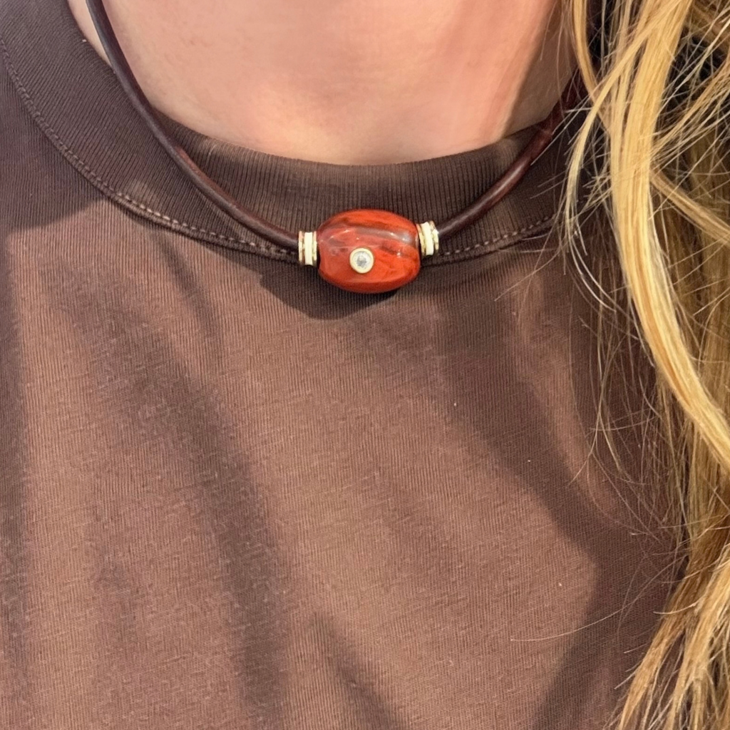 Leather Choker with Carnelian Bead