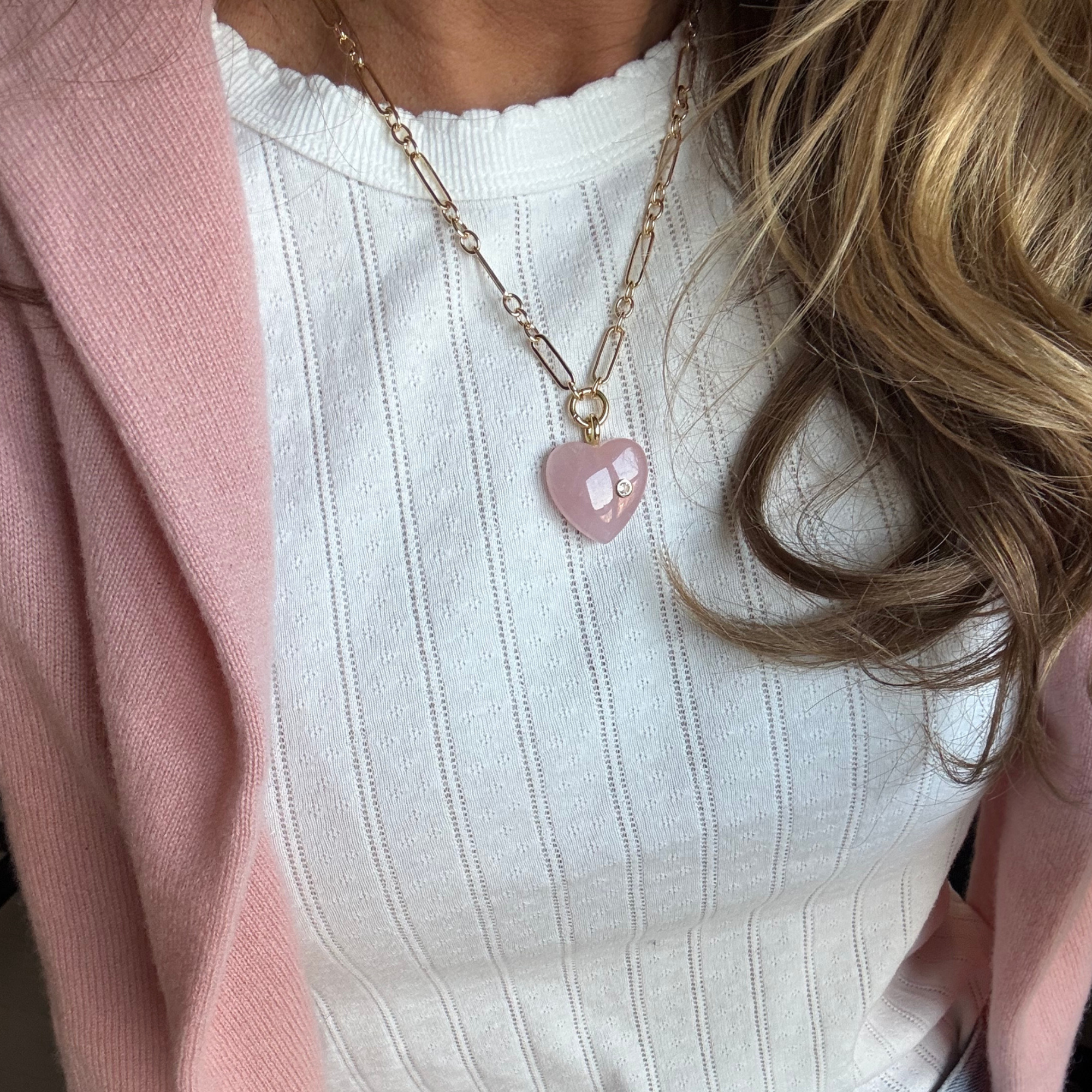 Gold Chain - Rose Quartz Heart