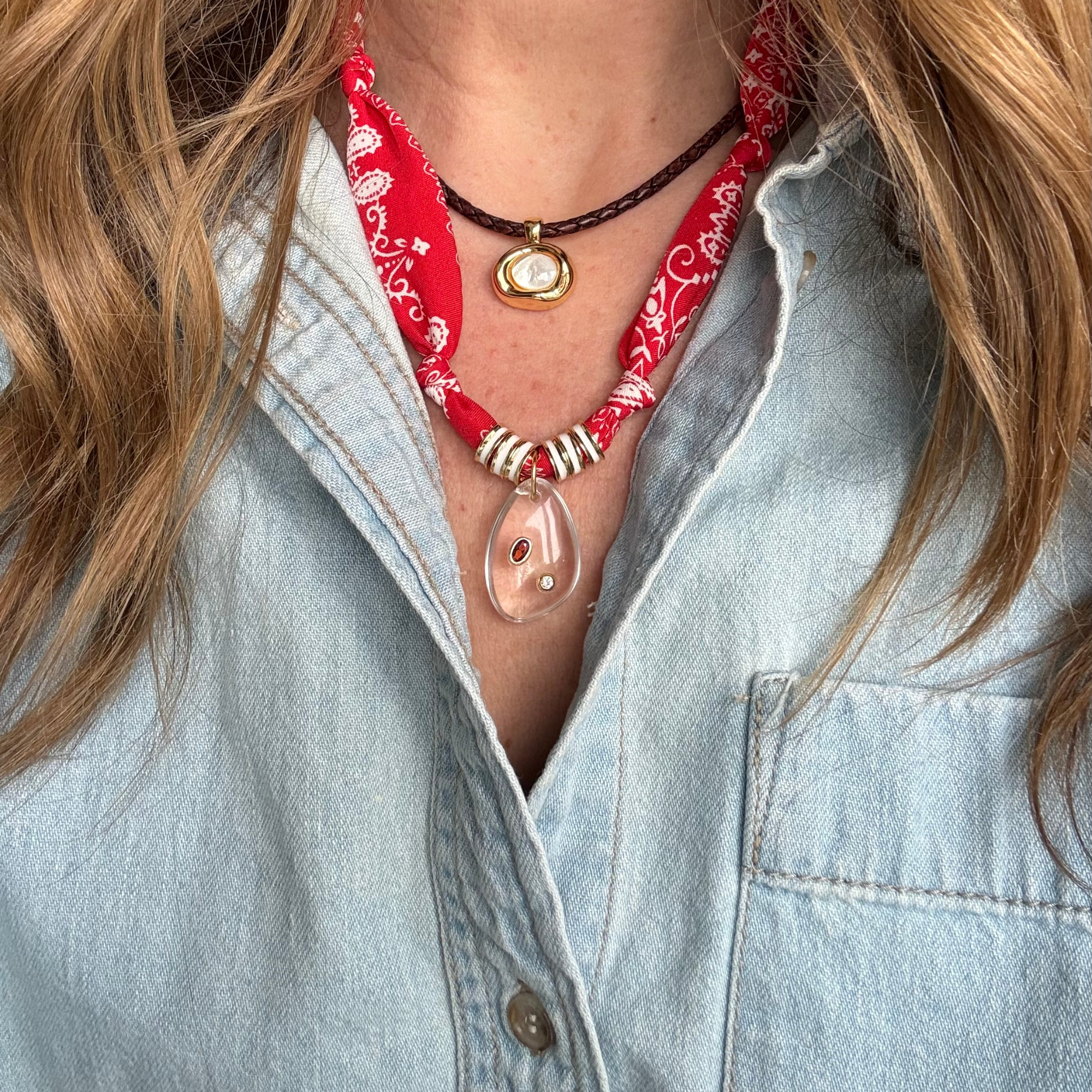 Red Bandana - Clear Quartz Stone