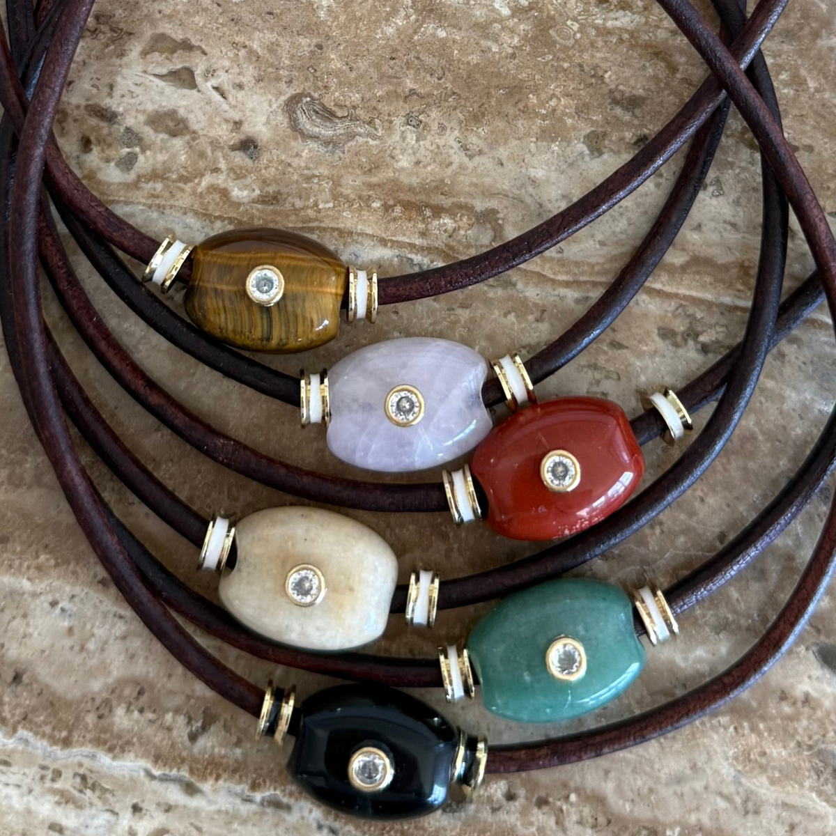 Leather Choker with Carnelian Bead