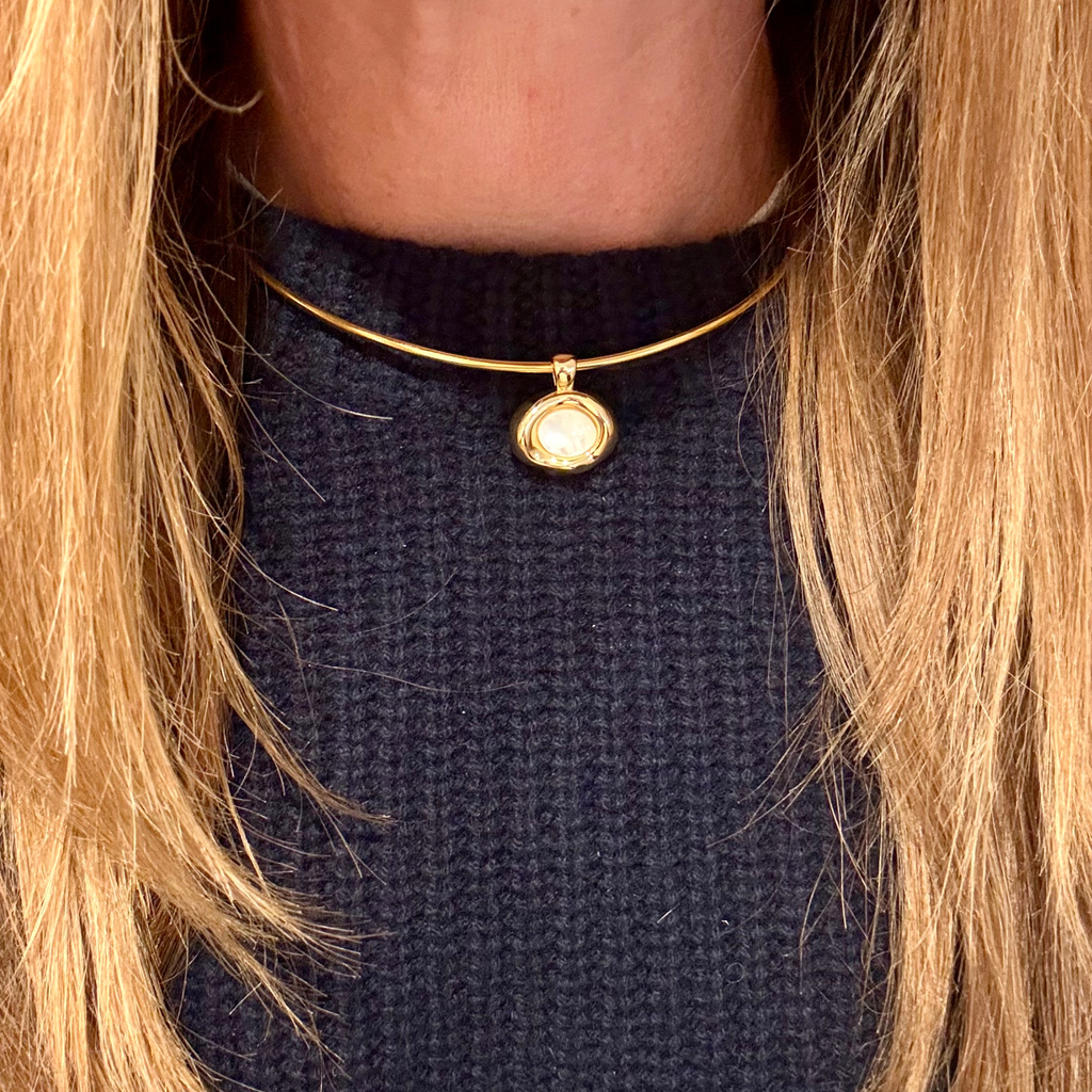Gold Choker - Pearl Button Charm
