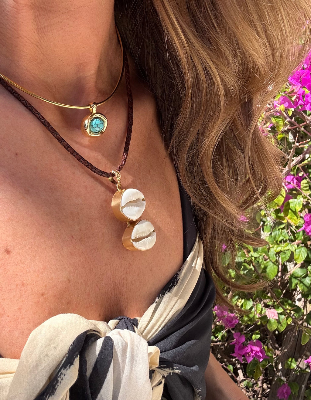 Gold Choker with Turquoise Button