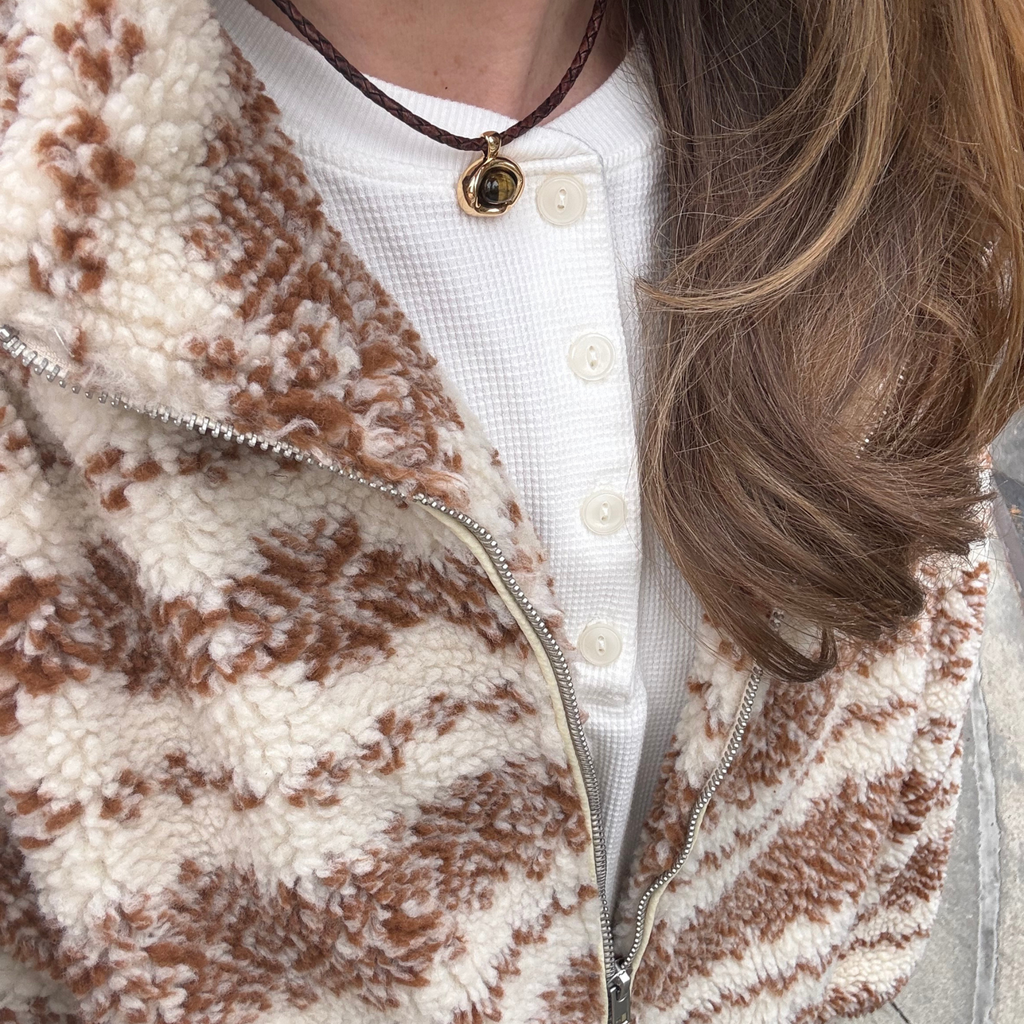 Braided Leather - Tiger Eye Button
