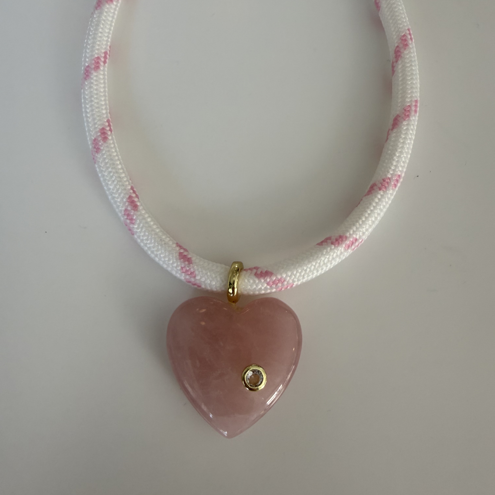 Pink and White Paracord - Rose Quartz Heart