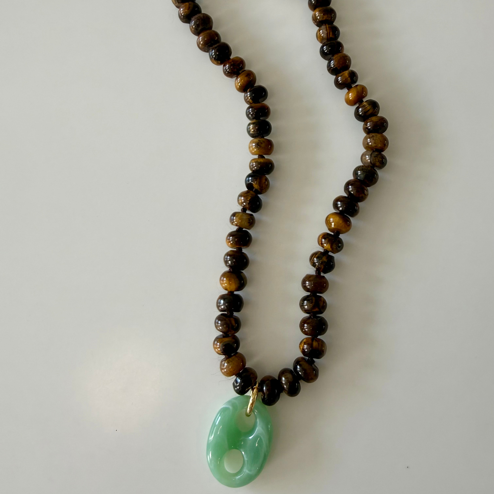 Tiger Eye Beads with Aventurine Mariner Pendant