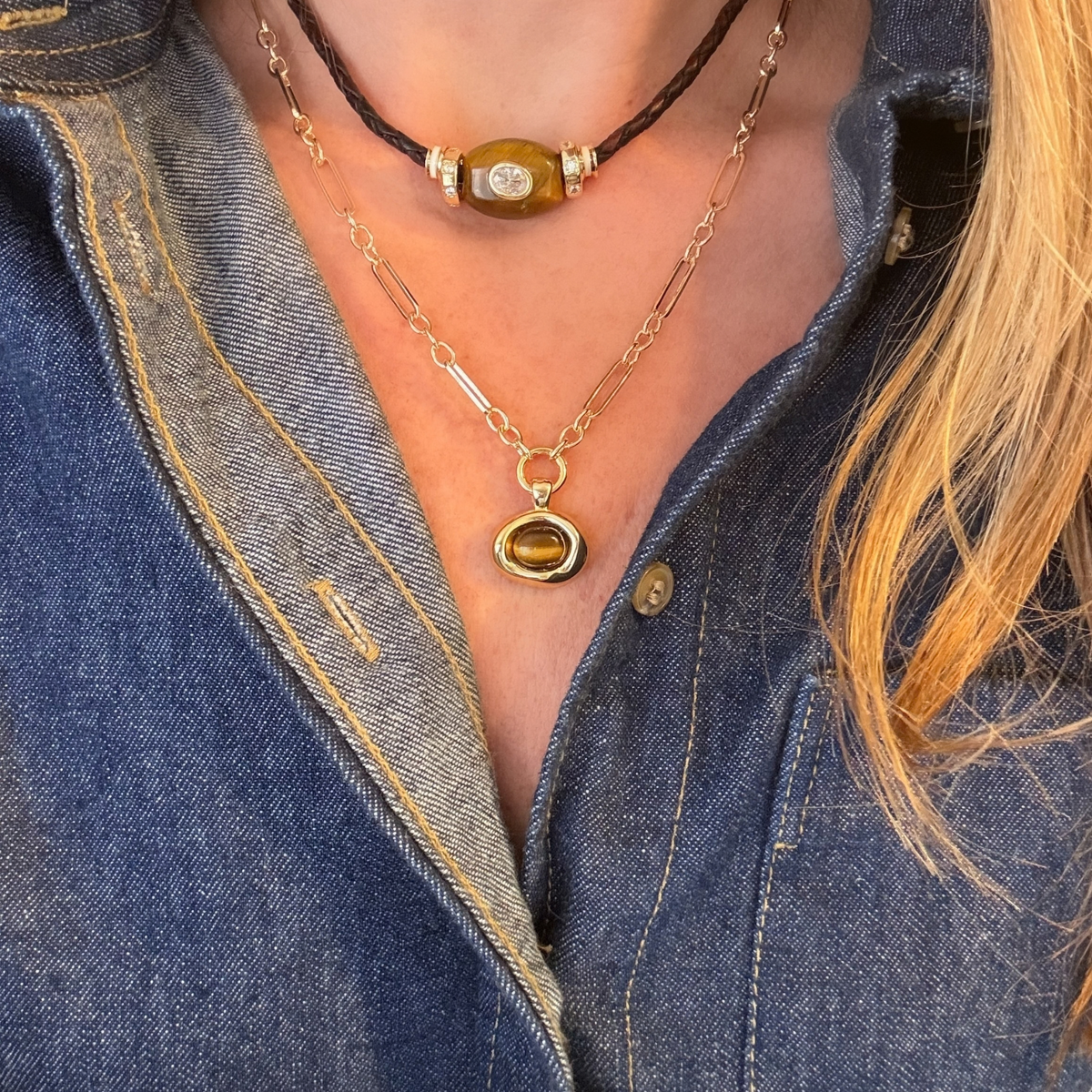 Braided Leather with Tiger Eye Bead
