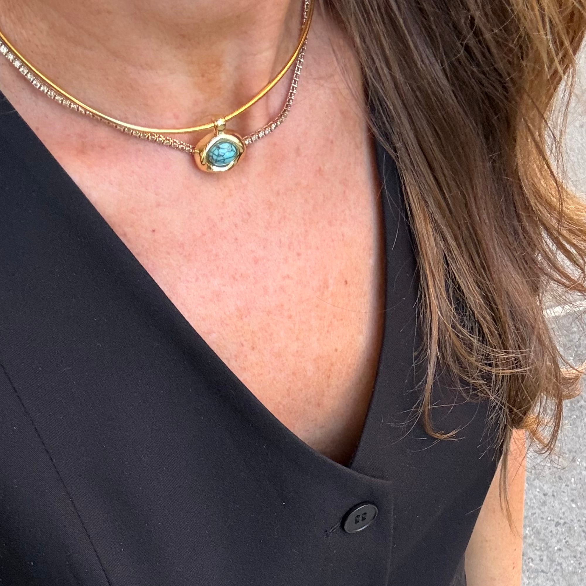 Gold Choker with Turquoise Button