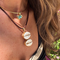 Double shell pendant - Braided Leather Cord