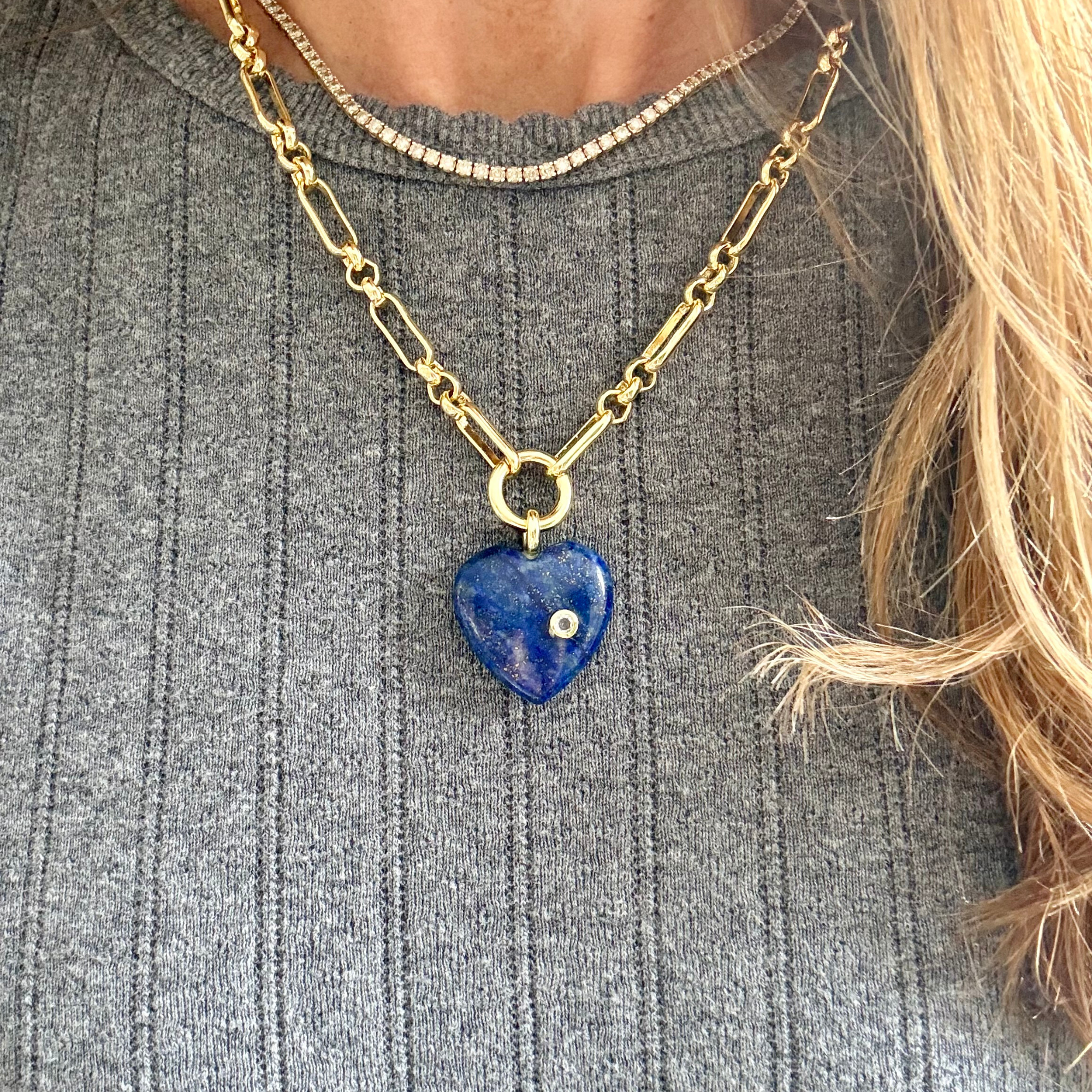 Gold Chunky Chain - Lapis Heart