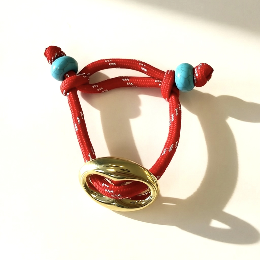 Red Paracord with Gold Mariner Bracelet