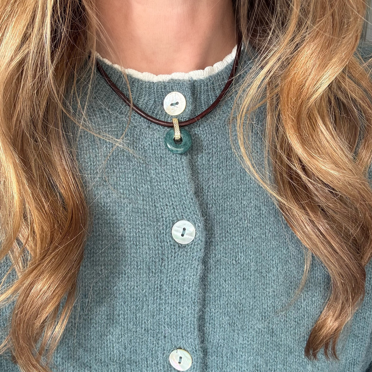 Braided Brown Leather with Jade Donut