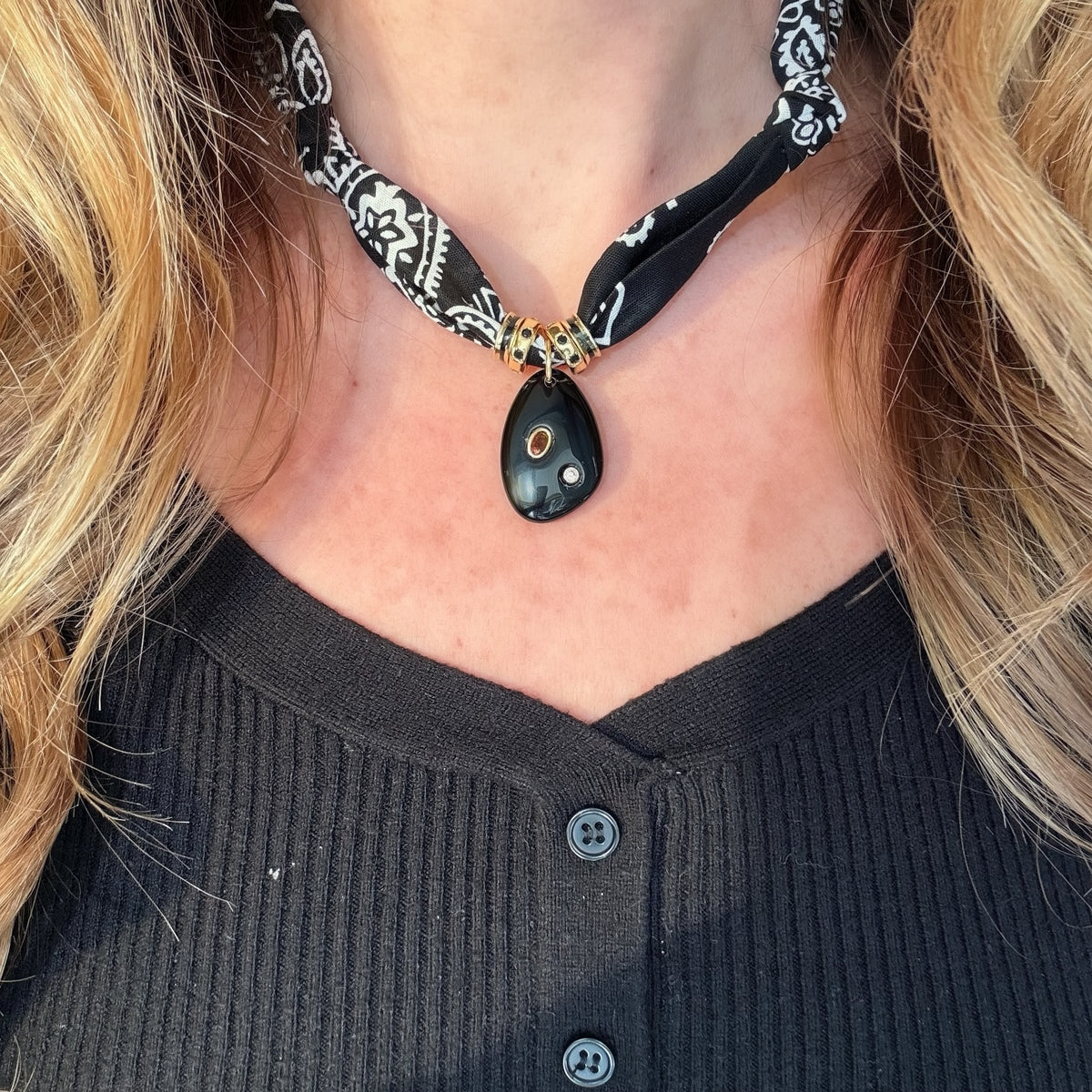 Black Bandana with Black Onyx Stone