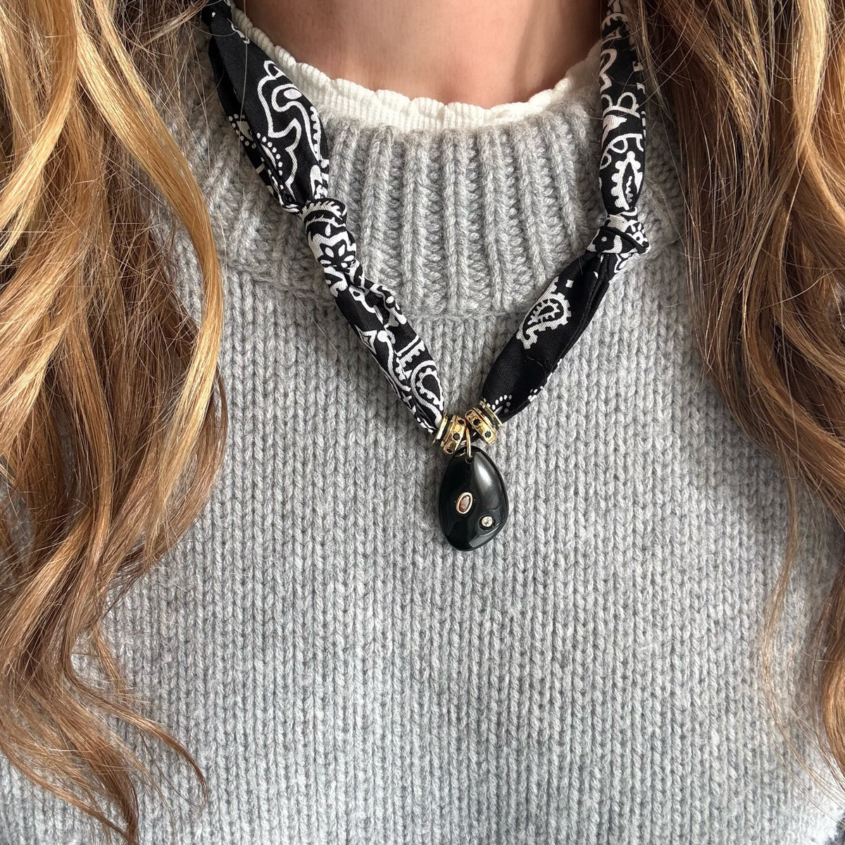 Black Bandana with Black Onyx Stone