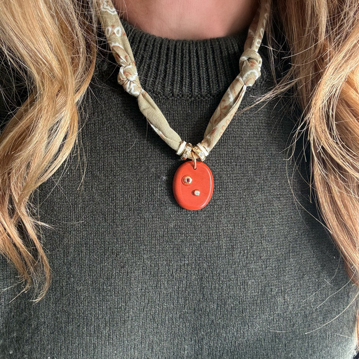 Beige Bandana with Carnelian Stone
