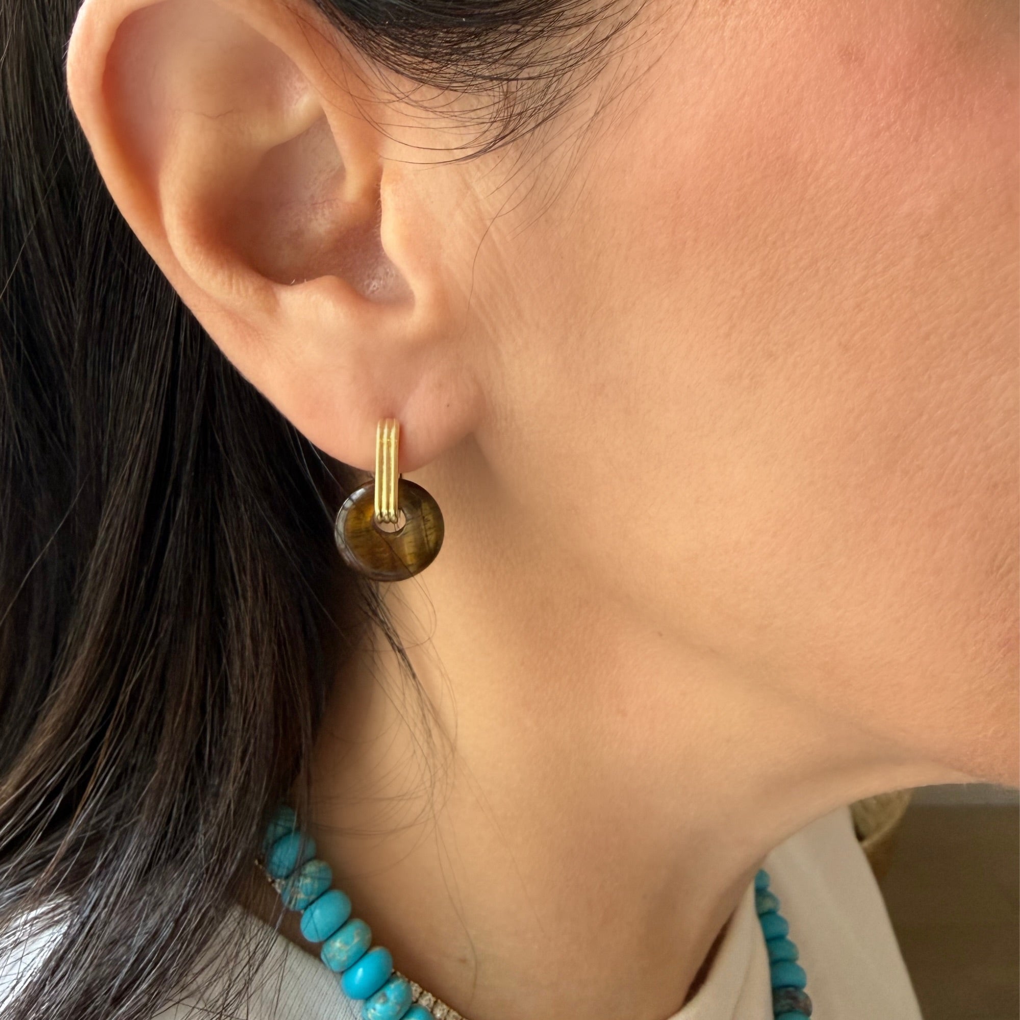 Mini Tiger Eye Donut Earrings
