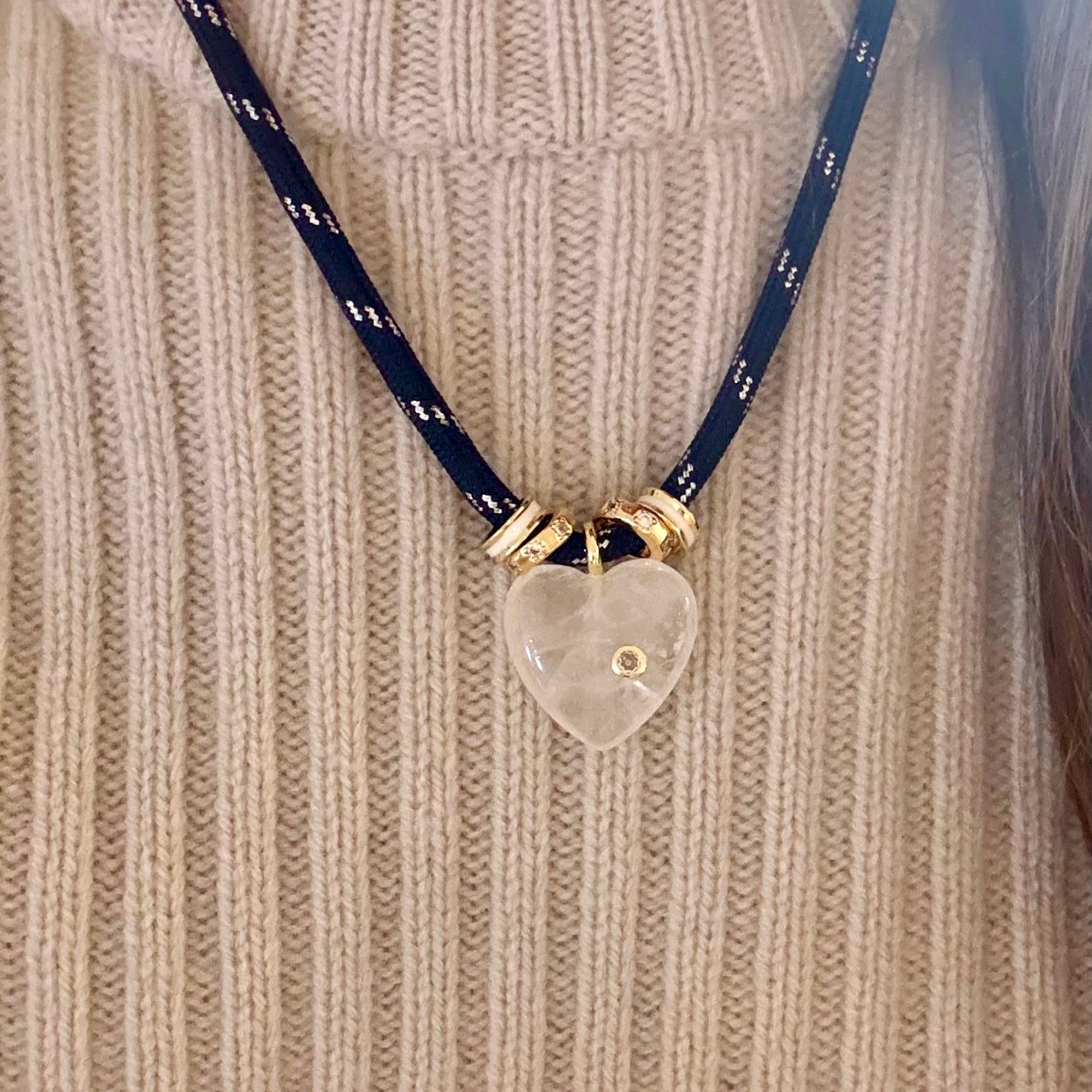 Navy Paracord - Clear Quartz Heart