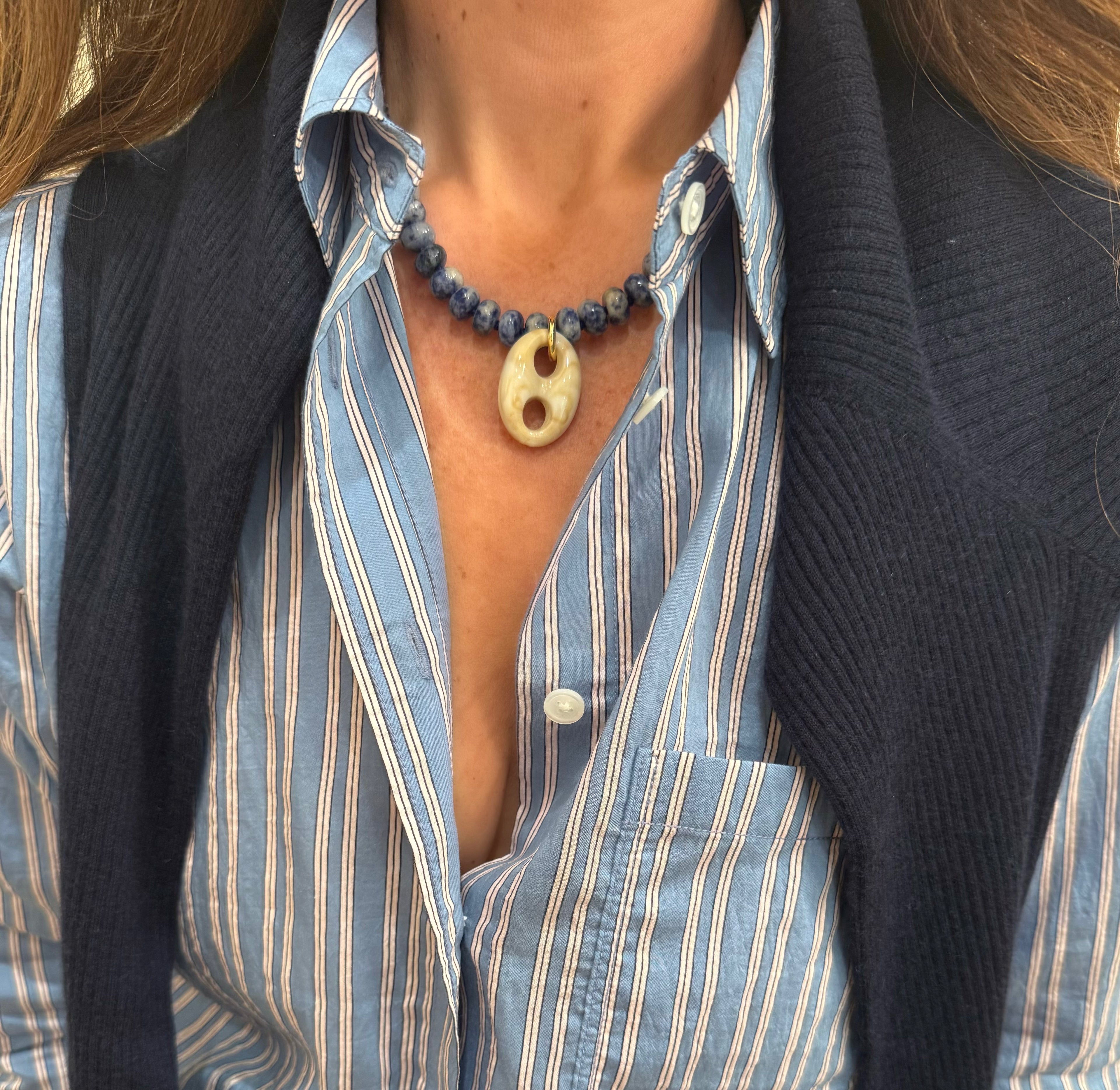 Lapis Beads with Howlite Mariner
