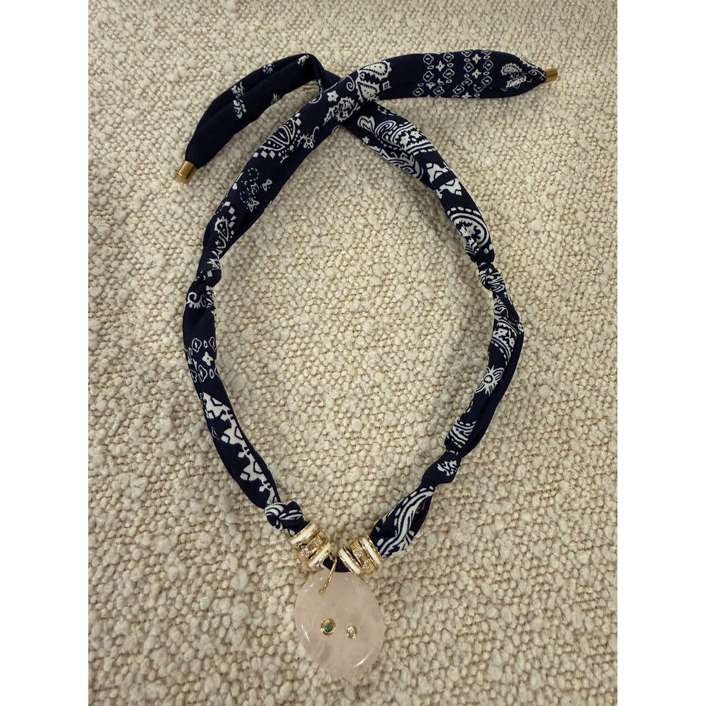 Navy Bandana - Rose Quartz Stone