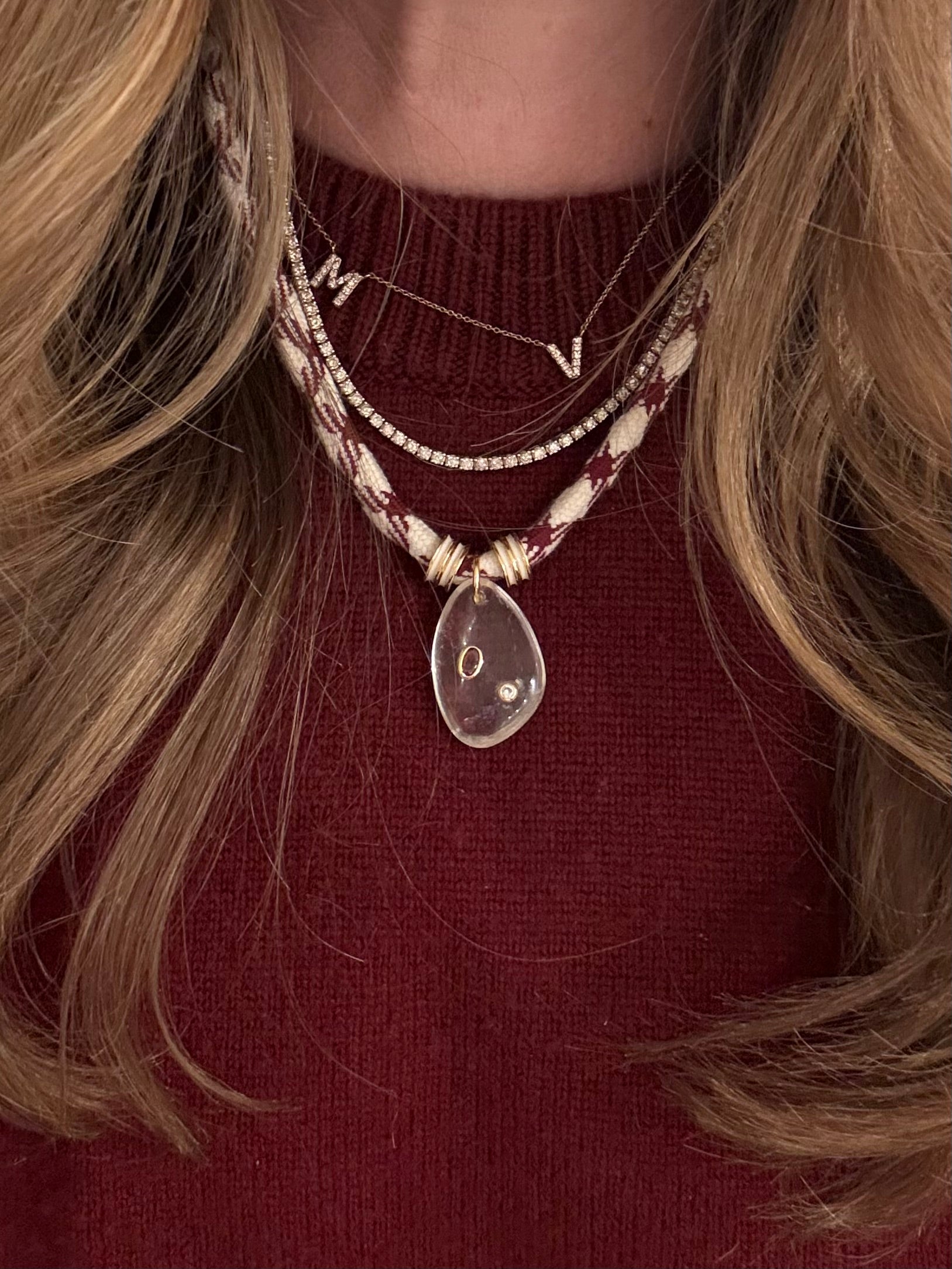 Maroon & White Paracord - Clear Quartz Stone