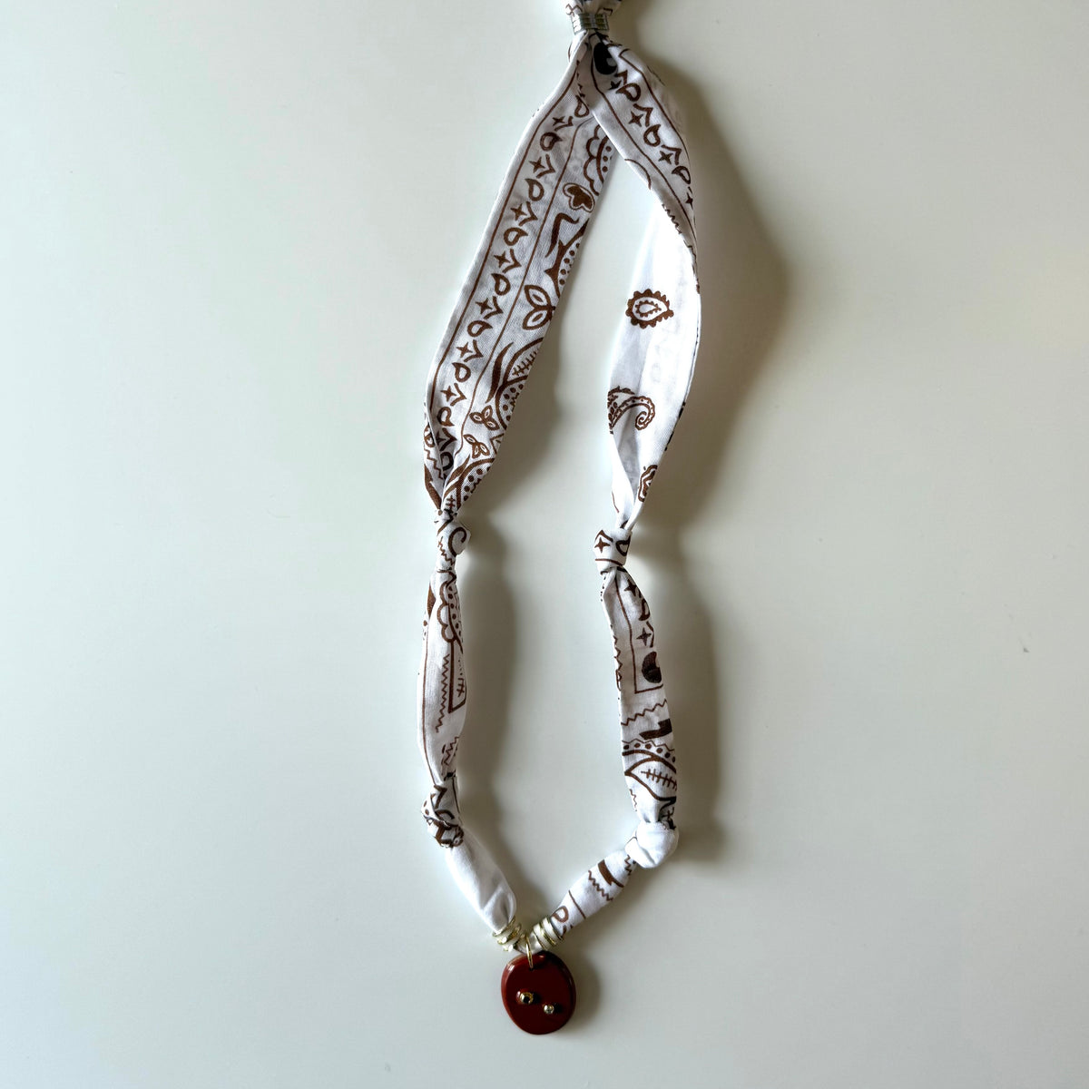 White and Brown Bandana with Carnelian Stone