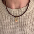 Brown Braided Leather - Open Pink Oblong Charm