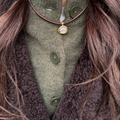Brown Leather - Gold Pearl Button Charm
