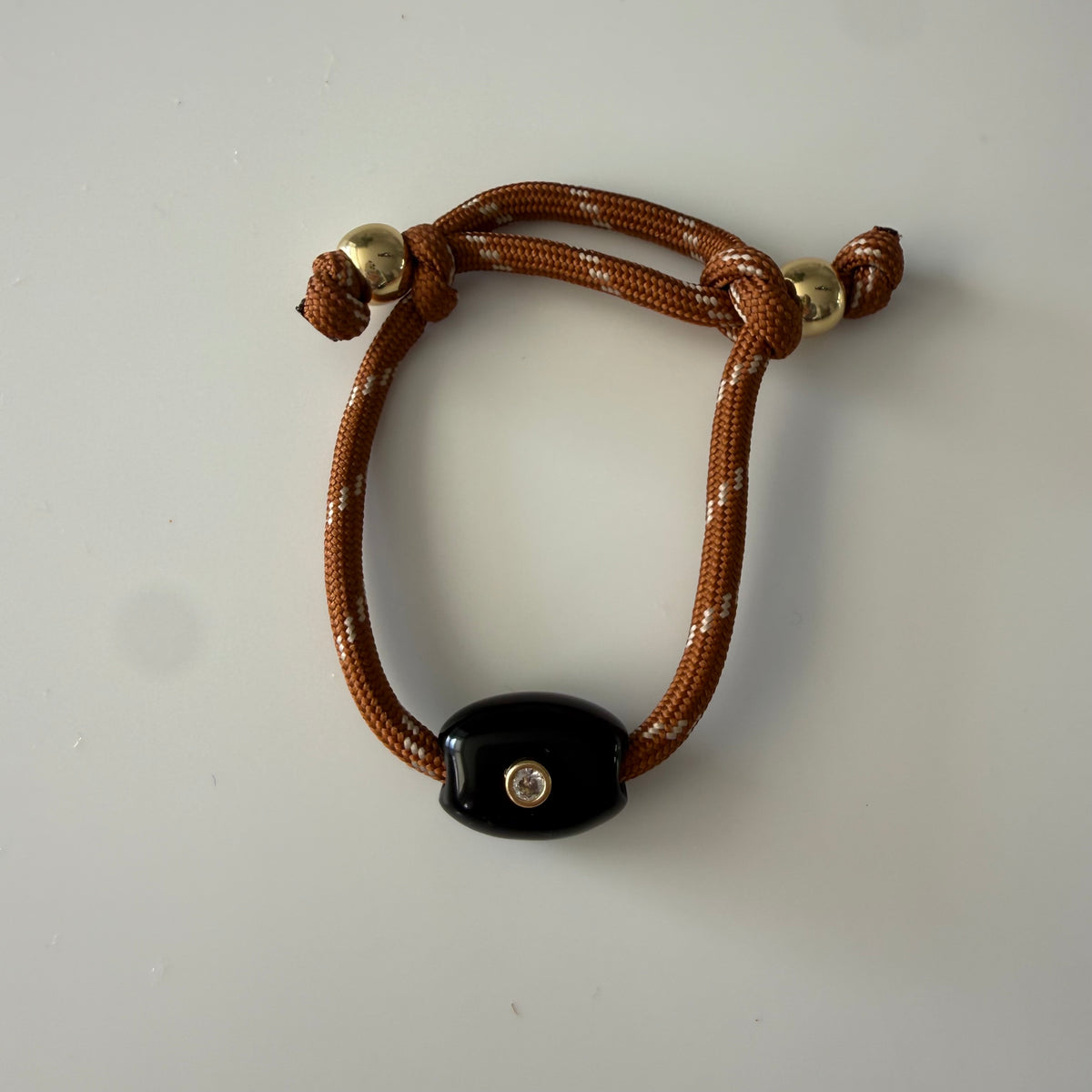 Light Brown Paracord Bracelet with Black Onyx Bead