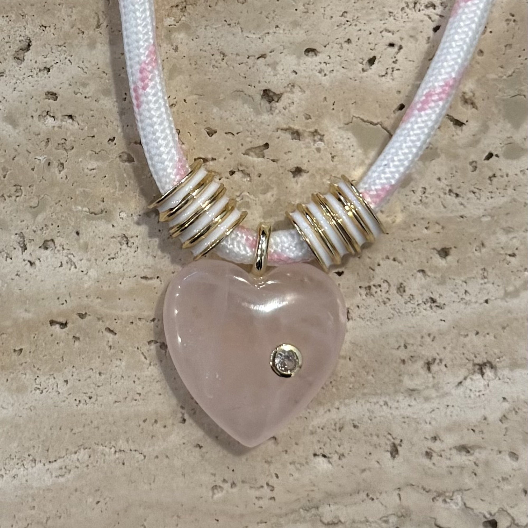 Pink and White Paracord - Rose Quartz Heart