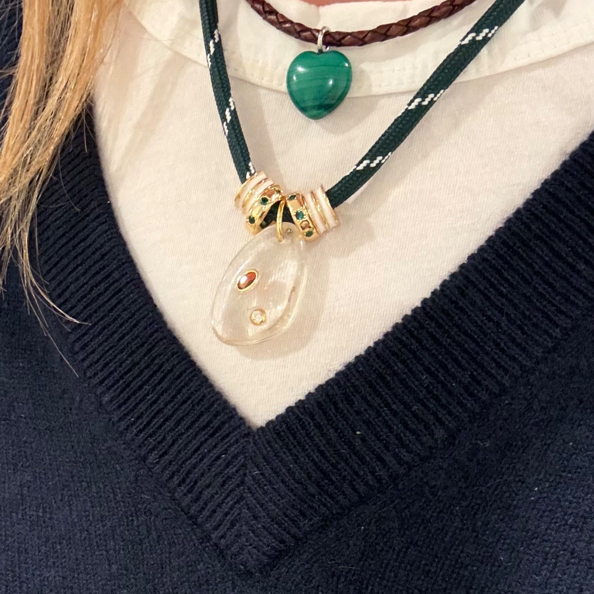 Green Paracord - Clear Quartz Stone