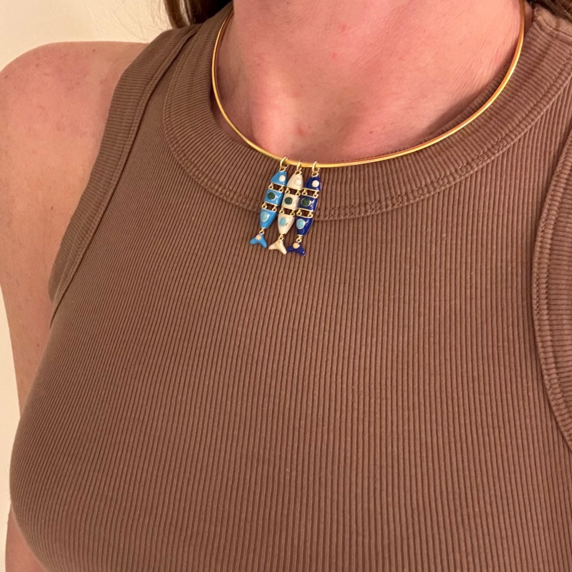 Gold Choker - 3 Charm Blue & White Combo