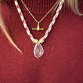 Maroon & White Paracord - Clear Quartz Stone