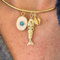 Gold Choker - 3 Charm Fish and Shell Turquoise Combo