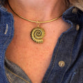 Gold Choker - Antiqued Gold Fossil Shell Charm