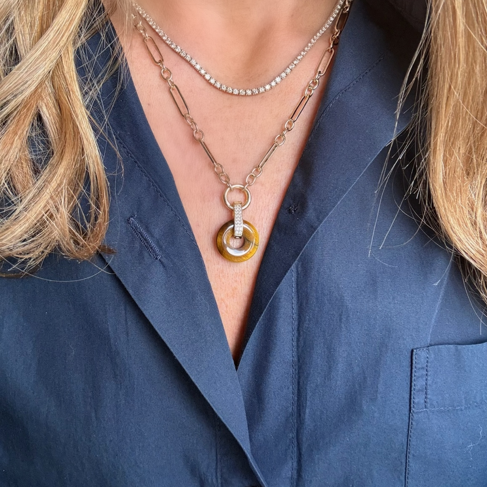 Gold Chain - Tiger Eye Donut Pendant