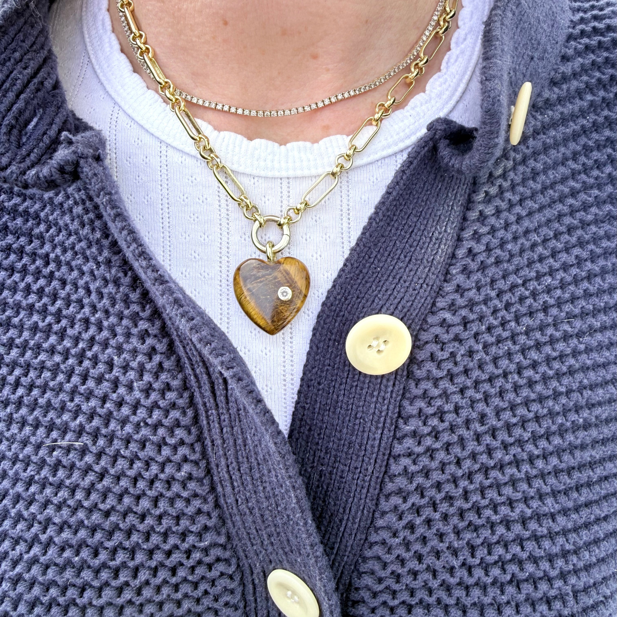 Tiger Eye Heart - Gold Chain