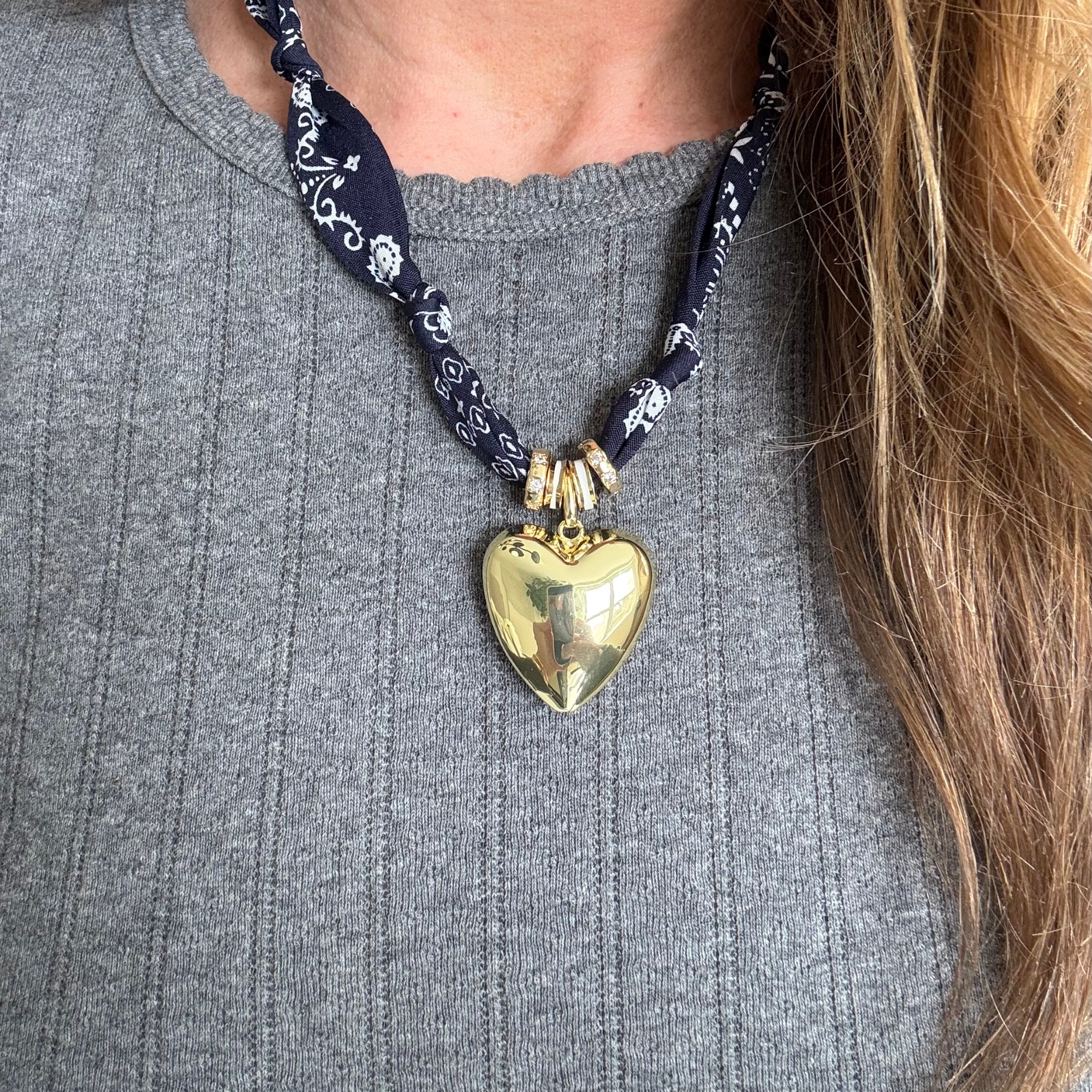 Navy Bandana - Gold Puffy Heart