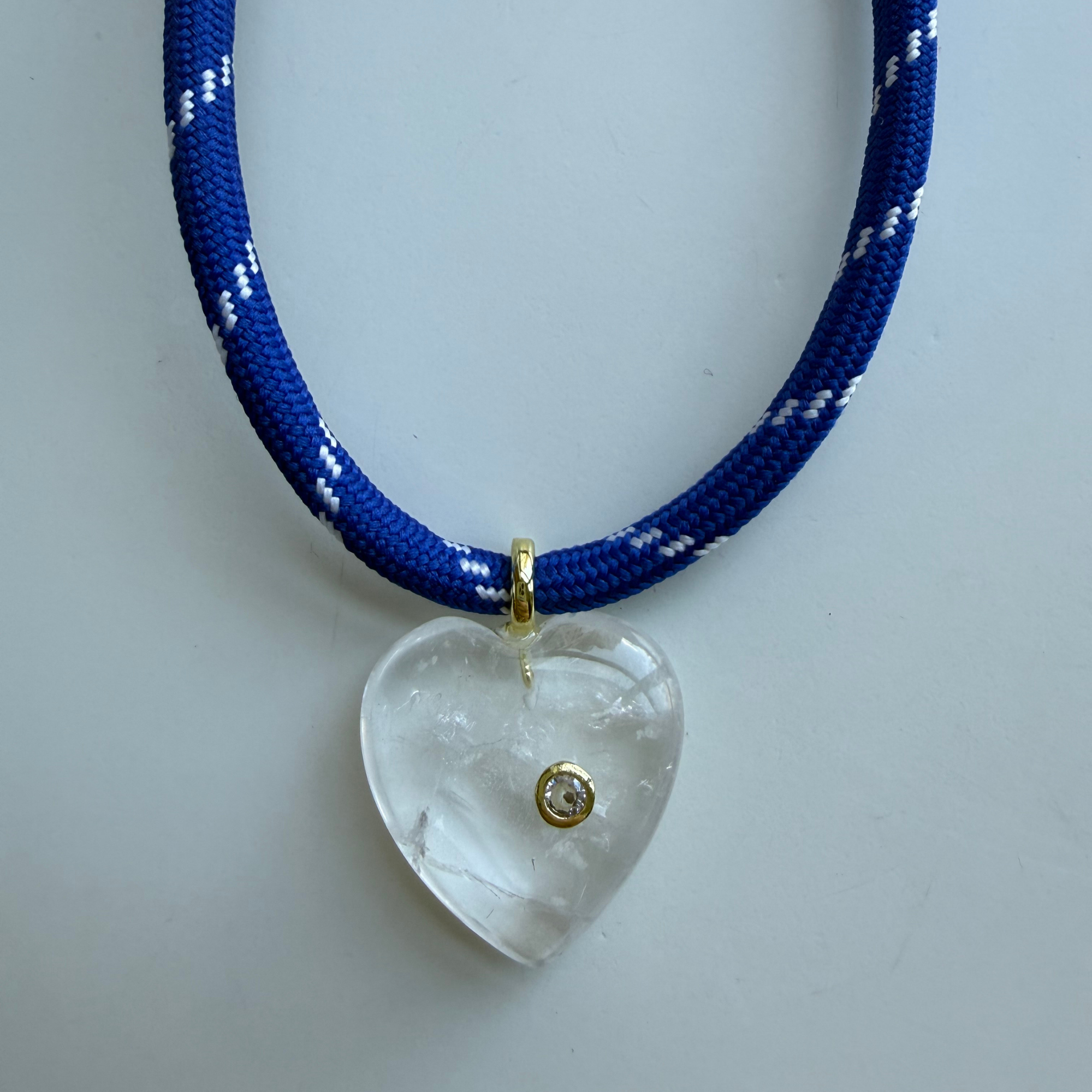Blue and White Paracord - Clear Quartz Heart