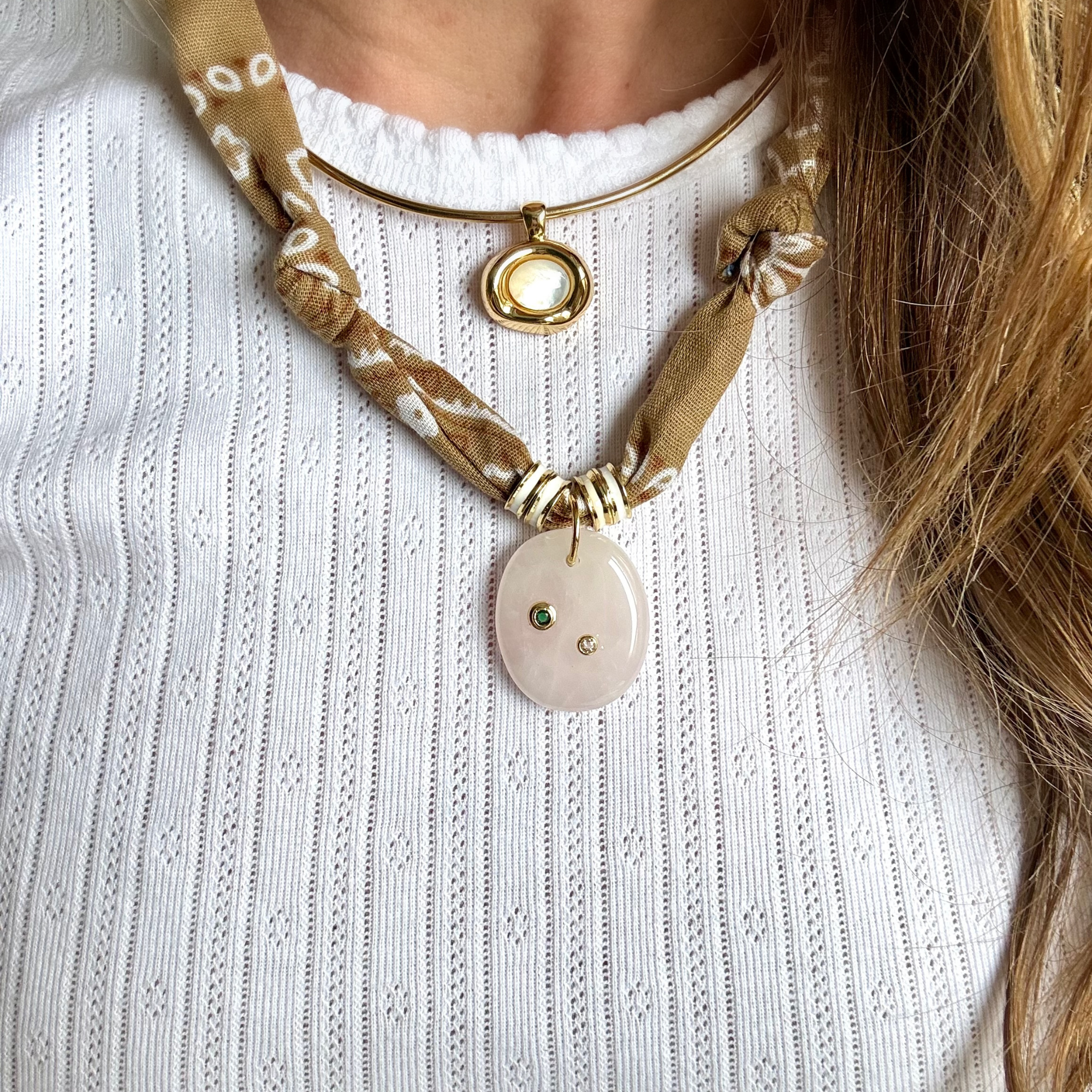 Brown Bandana - Rose Quartz Stone